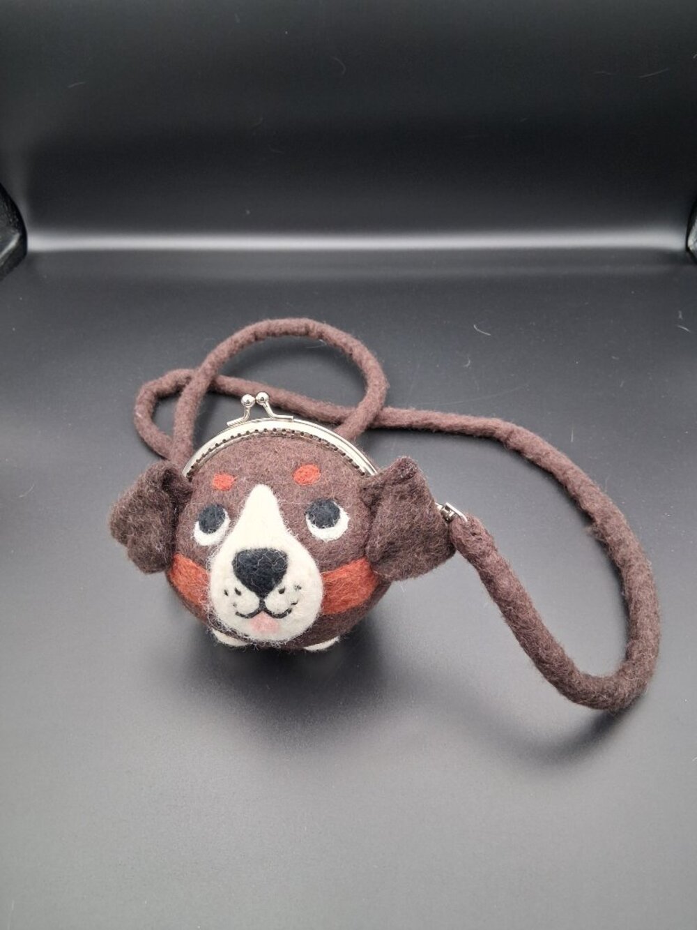 Wild Woolie Parker Pup Mini Crossbody Bag. Hand-felted wool with kiss-lock clasp